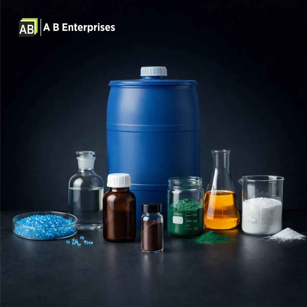 Collage of chemicals supplied by AB Enterprises